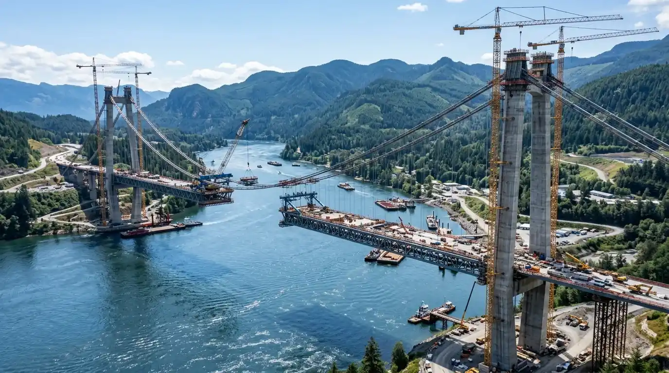 Vista en tarjeta del proyecto Puente Colgante Bicentenario